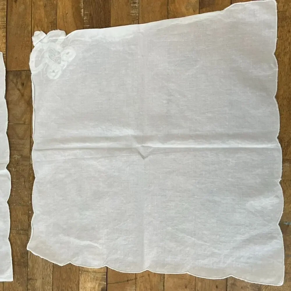 Handmade White Sheer Linen Napkins Floral Embroidery 16x16